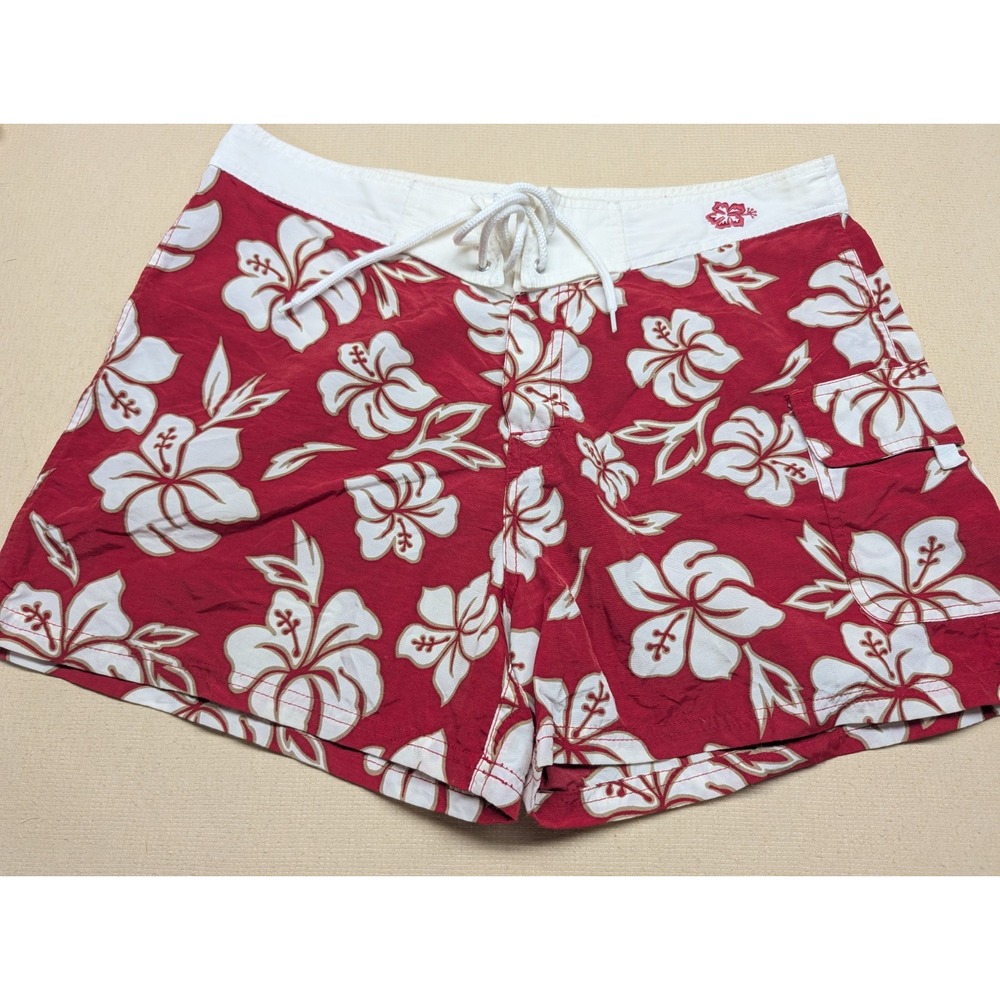 Xhileration Juniors Board Shorts Red Floral Vintage Size Large Nylon Waterproof